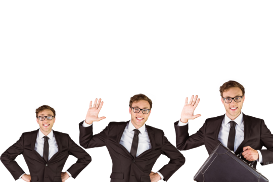 Nerdy businessman waving