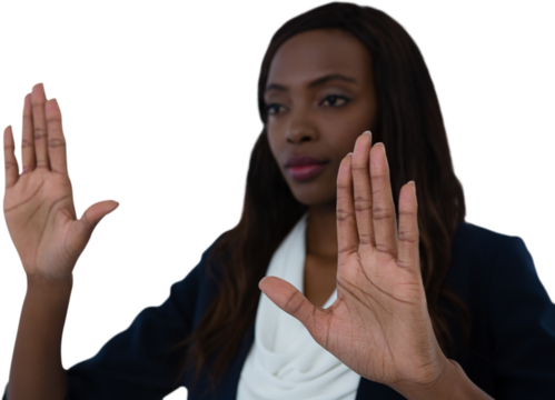 Businesswoman using interface