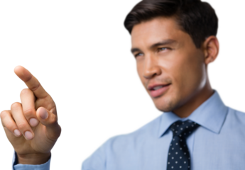 Confident young businessman using invisible interface