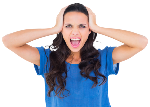 Angry brunette shouting at camera