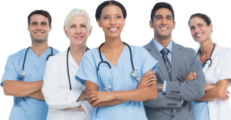 Confident medical team looking away