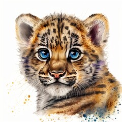 baby tiger illustration with light watercolor on white background, minimalist animal painting, light watercolor artwork, unique wall décor, ai art. generative ai
