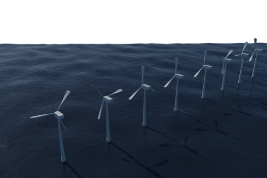 High angle view of windmill in row on sea