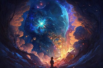 Obraz premium Astroluminescent Splendor: The Secret Universes Hidden Beyond the Mind’s Eye Generative AI