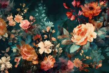 Obraz na płótnie Canvas colorful floral wall decoration. Generative AI