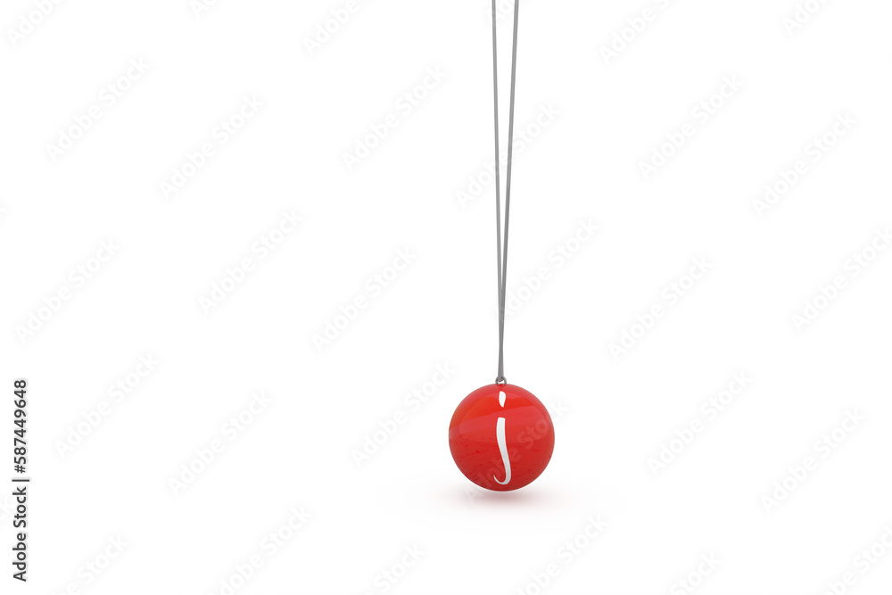 Poster digital composite image of red newtons cradle with alphabet j