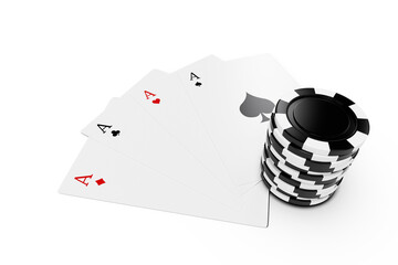 Playing cards with circle casino tokens