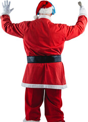 Rear view of Santa Claus listening to music