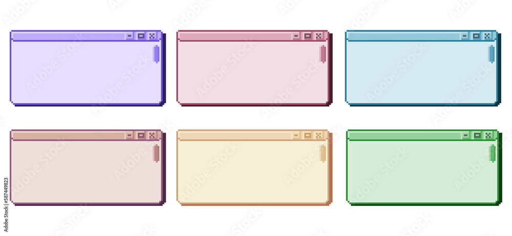 Wall mural set illustration users interface window pixel art. blank desktop window, tap browser elements. conce