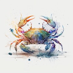 crab illustration with light watercolor on white background, minimalist animal painting, light watercolor artwork, unique wall décor, ai art. generative ai - obrazy, fototapety, plakaty
