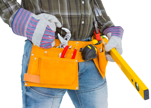 Handyman holding spirit level