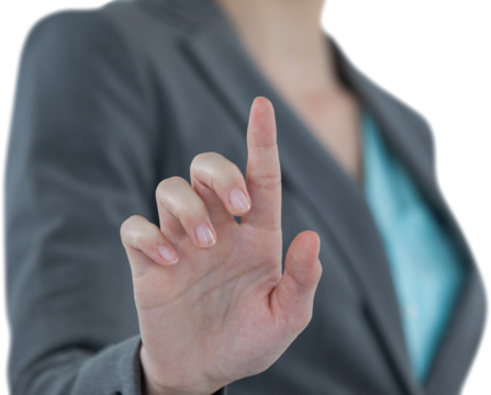 Businesswoman using invisible digital screen