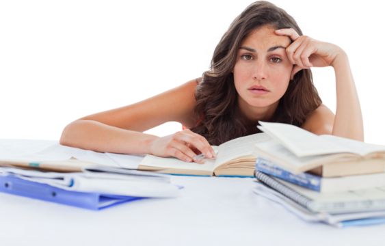 Bored student doing her homework