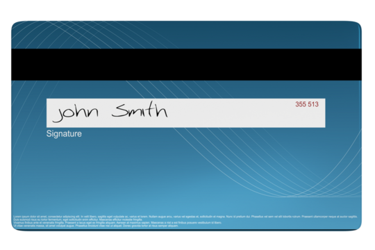 Reverse side of credit card with signature
