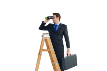Businessman looking on a ladder