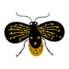 Black and gold glitter moth butterfly, celestial vector fairy insect illustration