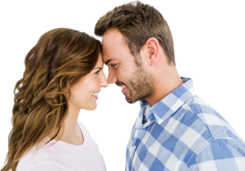 Happy young couple rubbing nose