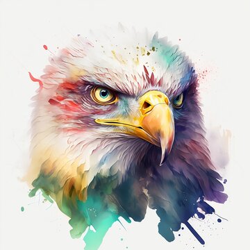 eagle illustration with light watercolor on white background, minimalist animal painting, light watercolor artwork, unique wall décor, ai art. generative ai