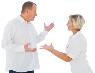 Angry older couple arguing with each other