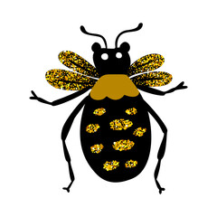 Black and gold glitter bug honey bee beetle, celestial vector fairy insect golden art illustration