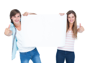 Hipster couple holding poster 