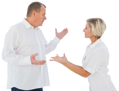 Angry older couple arguing with each other