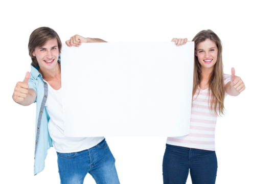 Hipster couple holding poster - Powered by Adobe