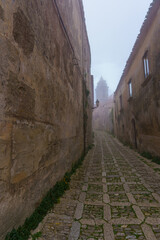 Very narrow atmospheric streets in an old small town with various hidden passages.