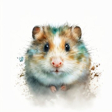hamster illustration with light watercolor on white background, minimalist animal painting, light watercolor artwork, unique wall décor, ai art. generative ai