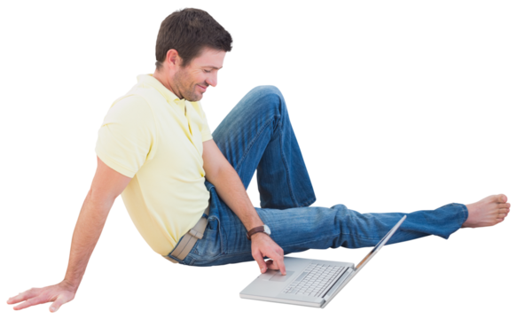 Smiling man using a laptop - Powered by Adobe
