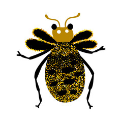 Black and gold glitter bug honey bee beetle, celestial vector fairy insect golden art illustration