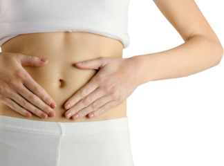 Slim woman touching her belly