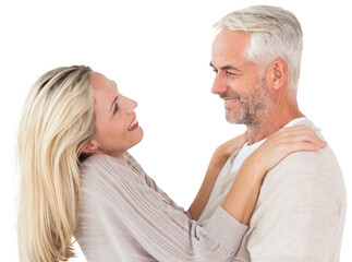 Happy wife holding husband