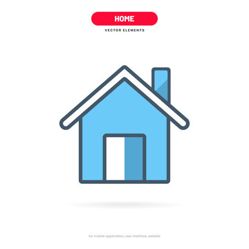 3d minimal modern home, homepage, base, main page, house icon emblem symbol, sign. 3d blue home icon. Mobile app icons. Device UI UX mockup. Isolated vector elements.