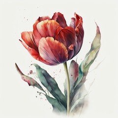 tulip illustration with light watercolor on white background, light watercolor artwork, unique wall décor, ai art. generative ai