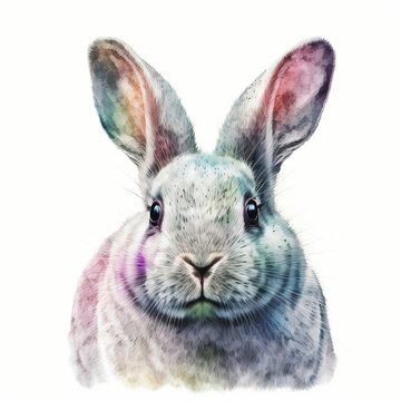 rabbit illustration with light watercolor on white background, minimalist animal painting, light watercolor artwork, unique wall décor, ai art. generative ai