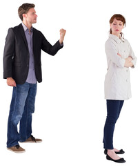 Man shaking fist at woman 