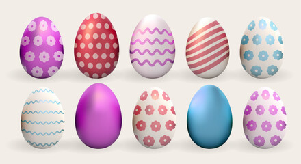 3d Easter egg set cute realistic holiday render vector festive element collection