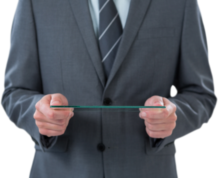 Midsection of businessman using futuristic digital tablet