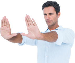 Confident man making frame with hands