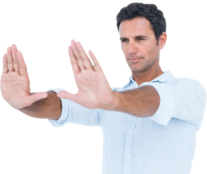 Confident man making frame with hands