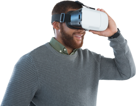 Male executive using virtual reality headset