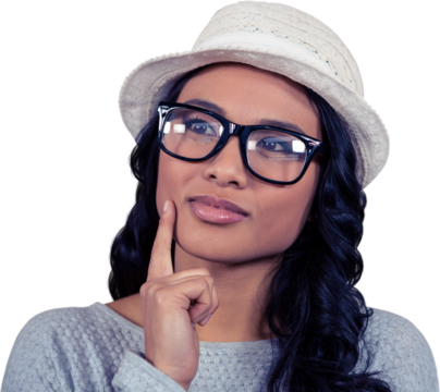 Thoughtful Asian woman standing