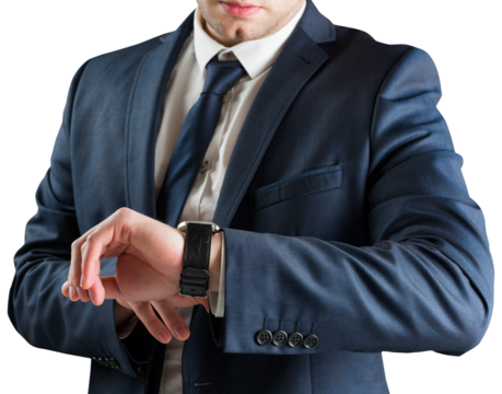 Businessman checking the time on watch