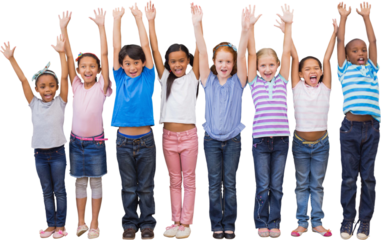 Cute pupils smiling at camera in classroom