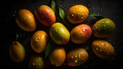 Mangos with drops of water