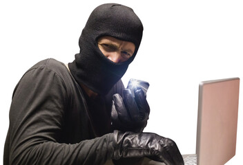 Hacker using laptop to steal identity