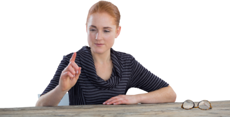 Smiling businesswoman using invisible screen