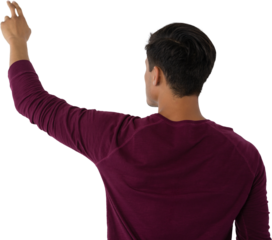 Businessman touching invisible imaginary screen