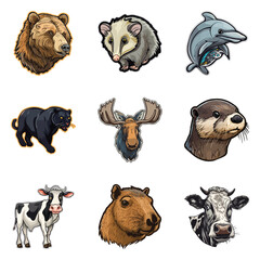 Obraz premium Animals Flat Icon Set Isolated On White Background